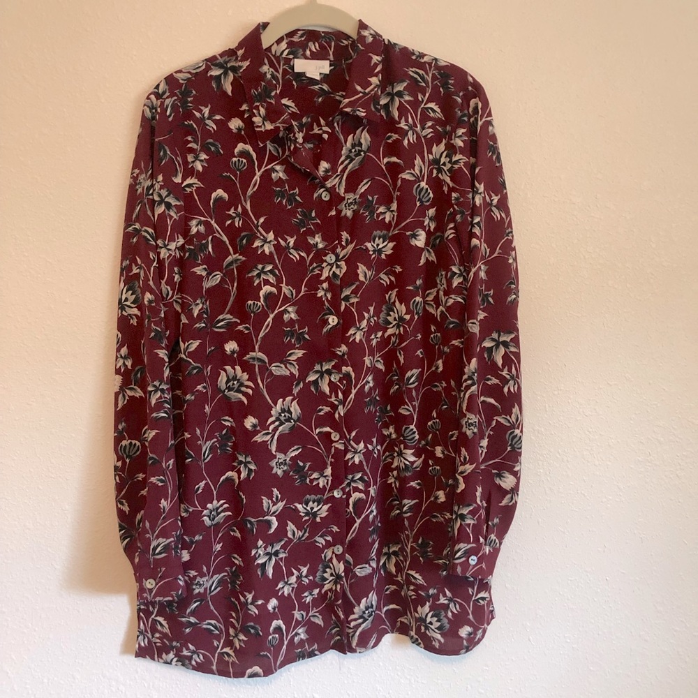J.Jill super soft button up floral print tunic with pleated details